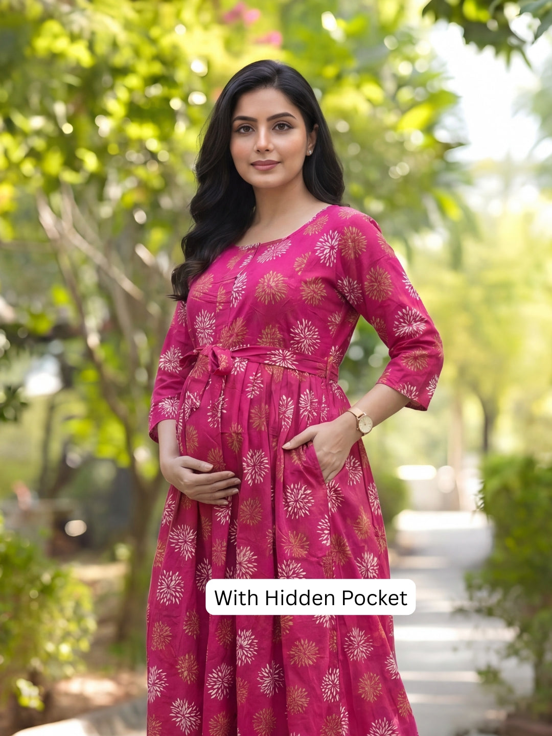 Marigold Rayon - Pink White - Maternity Kurti with Feeding Zips - Soft Rayon