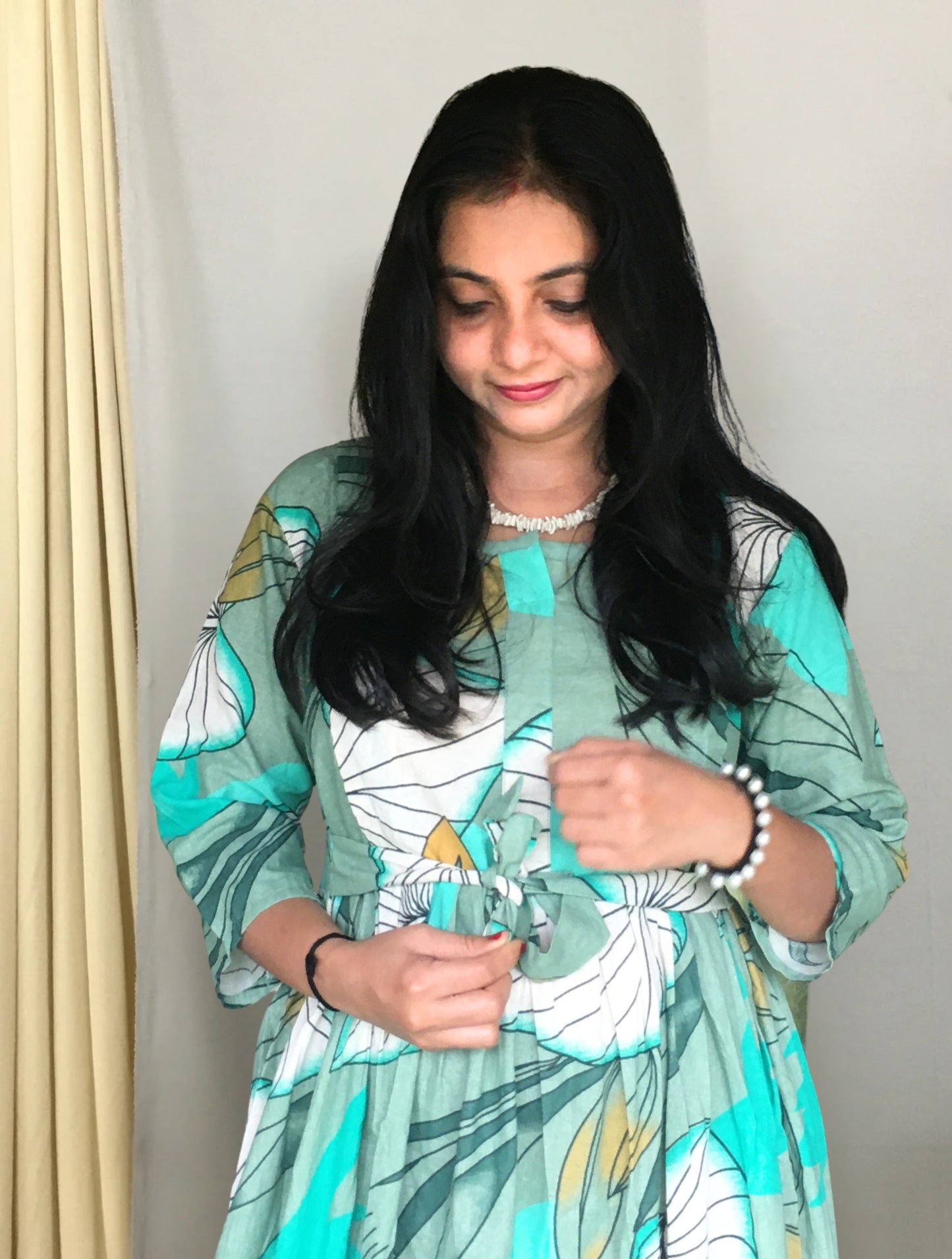 Lotus Sea Green - Maternity Kurti with Feeding Zips - Cotton Flex - Thicker Fabric