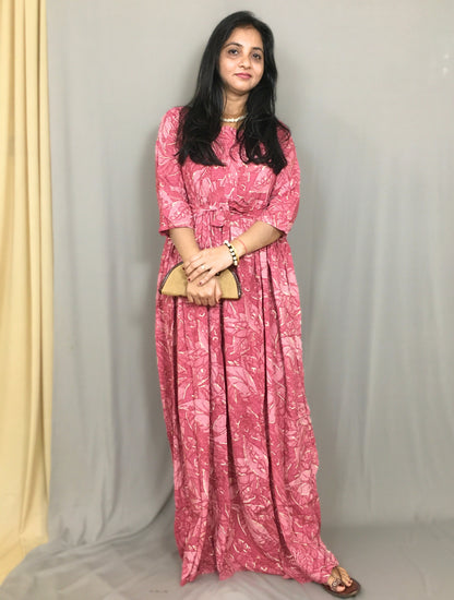 Multi Flower Baby Pink - Maternity Kurti with Feeding Zips - Soft Rayon