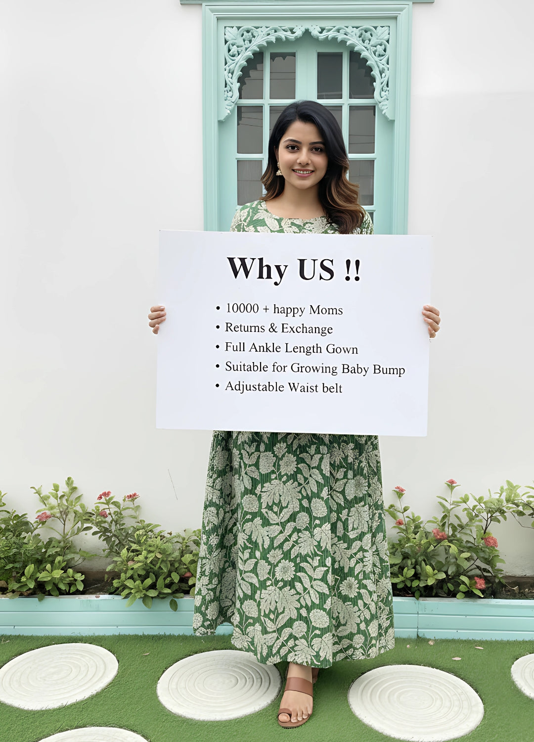 Leafy Stripes - Green - Maternity Kurti with Feeding Zips - Soft Rayon