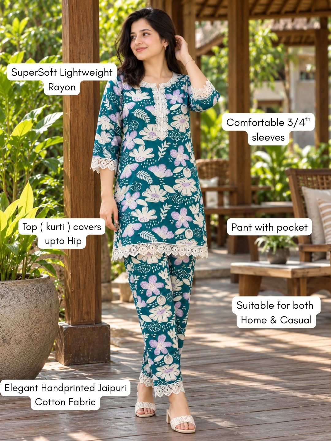 Lace Work Sea Blue - Cord Set - Soft Rayon