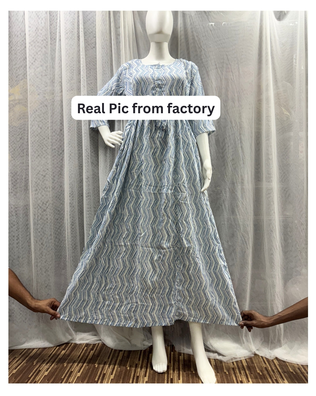 Sky Blue ZigZag - Maternity Kurti with Feeding Zips - Soft Rayon