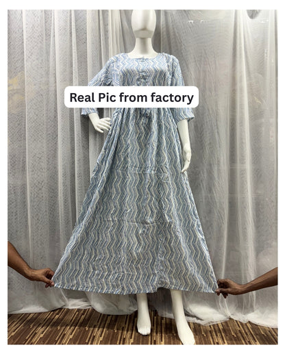 Sky Blue ZigZag - Maternity Kurti with Feeding Zips - Soft Rayon