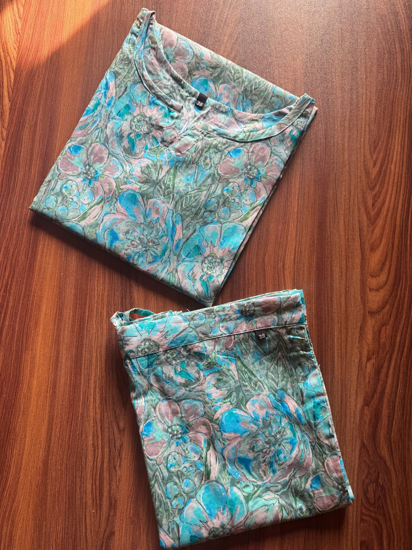 Jasmine Sky Blue White Flower - Cord Set - Pure Cotton