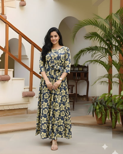 Daisy Flower Grey - Maternity Kurti with Feeding Zips - Soft Rayon