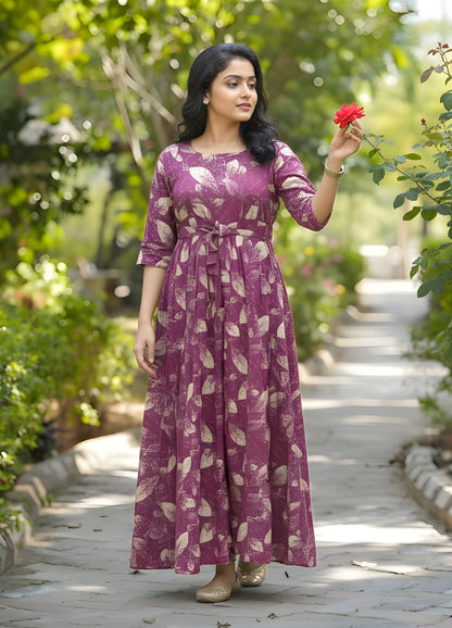 Purple FLower - Maternity Kurti with Feeding Zips - Soft Rayon