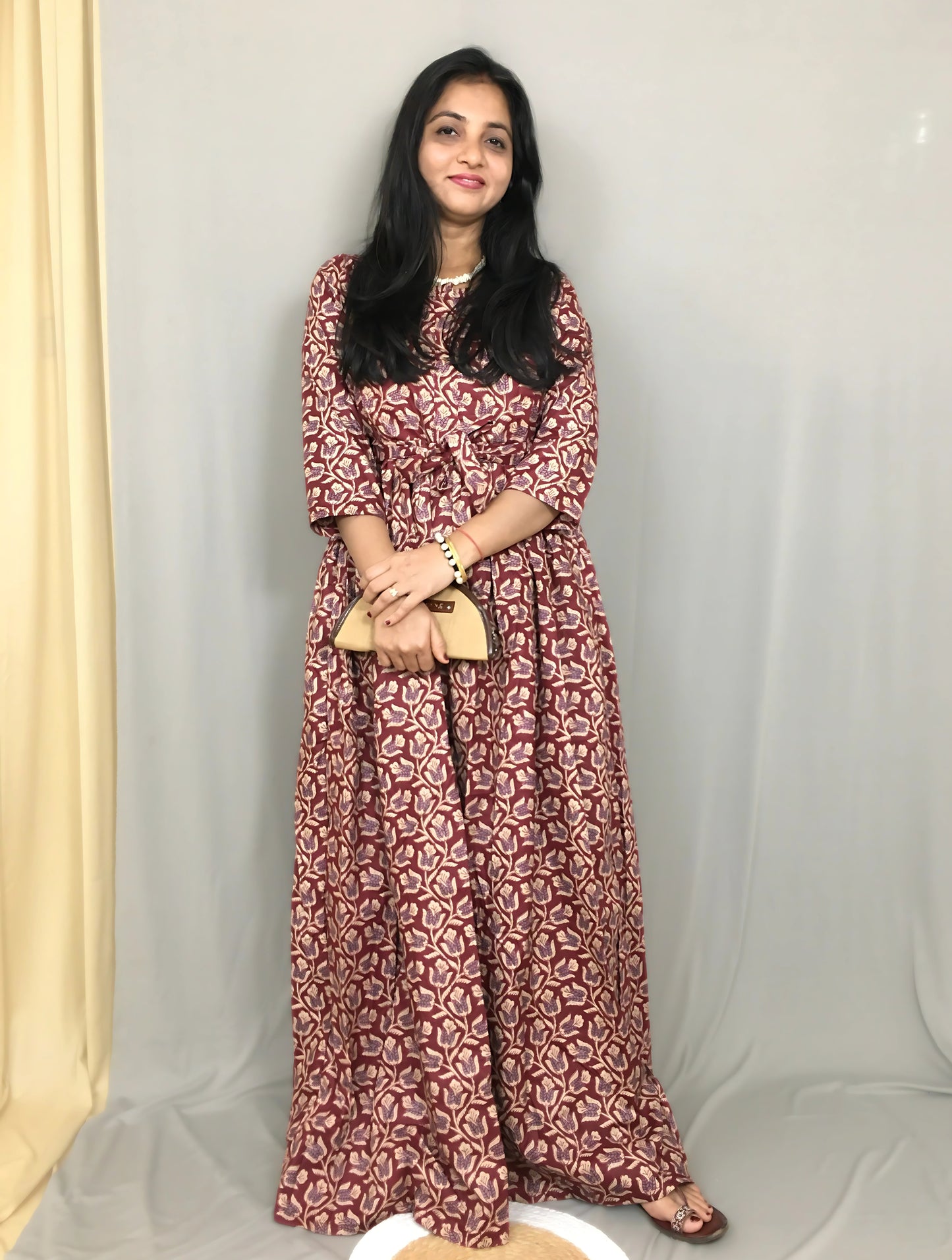 Tulip Flower - Maroon - Maternity Kurti with Feeding Zips - Cotton Flex - Thicker Fabric
