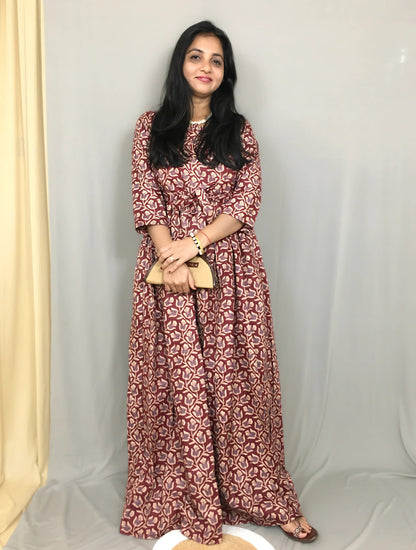 Tulip Flower - Maroon - Maternity Kurti with Feeding Zips - Cotton Flex - Thicker Fabric