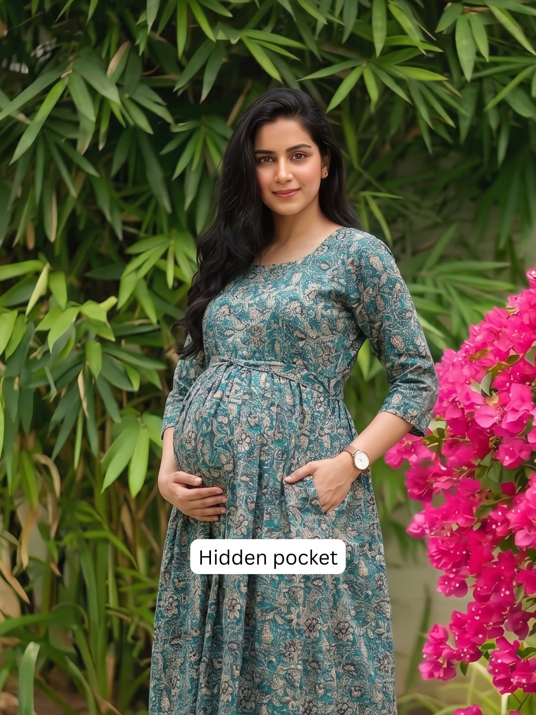 Green Grey Forrest - Maternity Dress with Feeding Zips - Pure Cotton