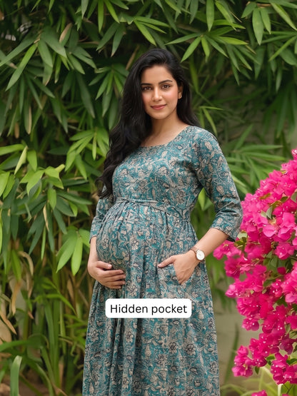 Green Grey Forrest - Maternity Dress with Feeding Zips - Pure Cotton
