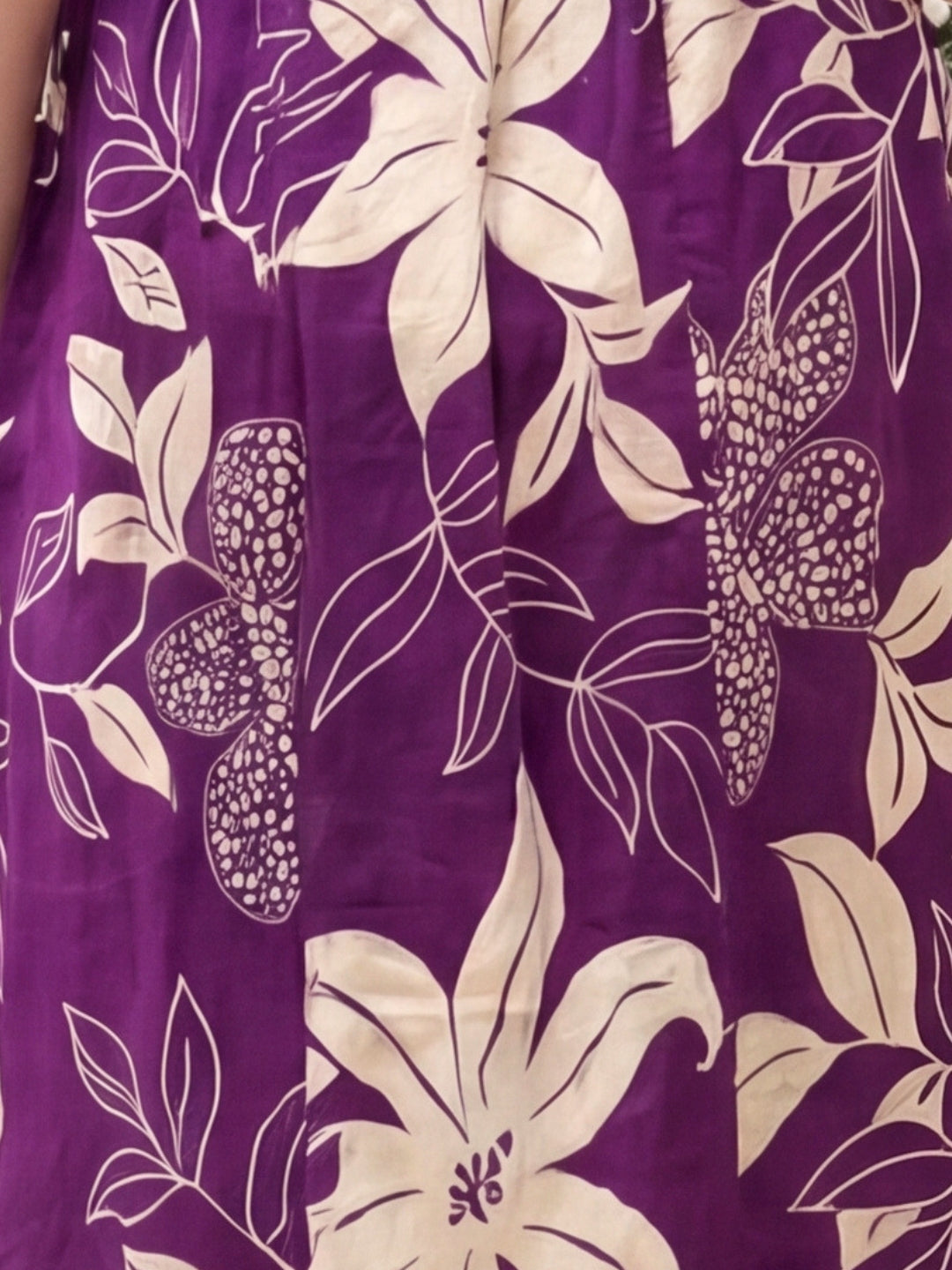 Lily Flower Purple - Short Sleeves Midi Dress -  Pure Cotton