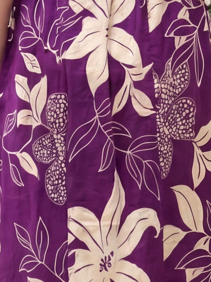 Lily Flower Purple - Short Sleeves Midi Dress -  Pure Cotton
