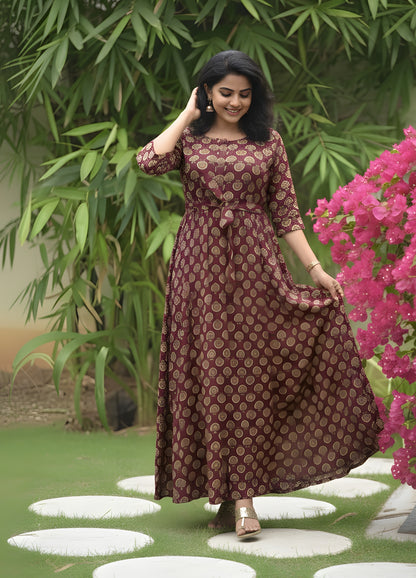 Sunflower - Wine - Maternity Kurti with Feeding Zips - Cotton Flex - Thicker Fabric