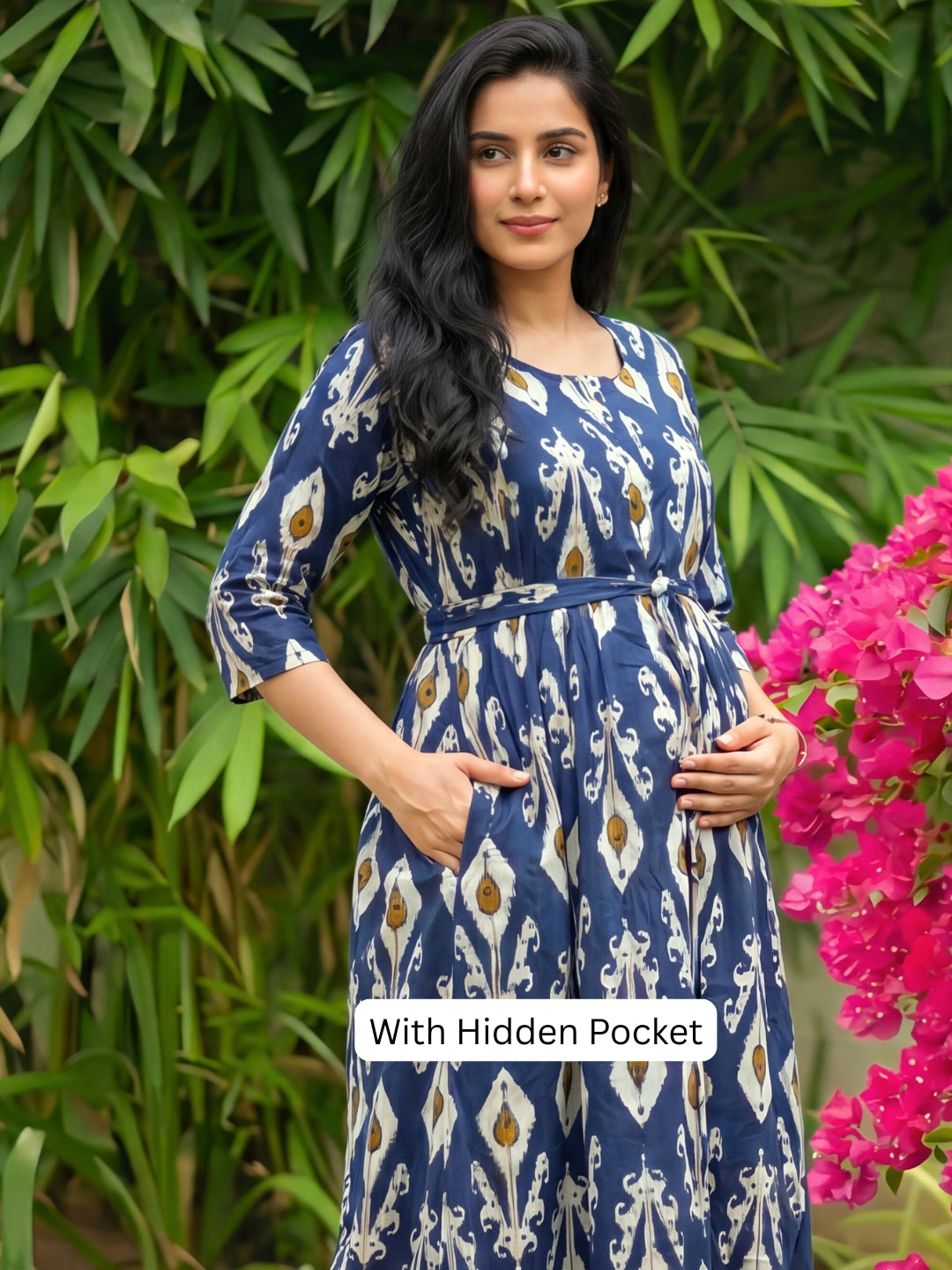 White Arrow - Blue - Maternity Dress with Feeding Zips - Soft Rayon