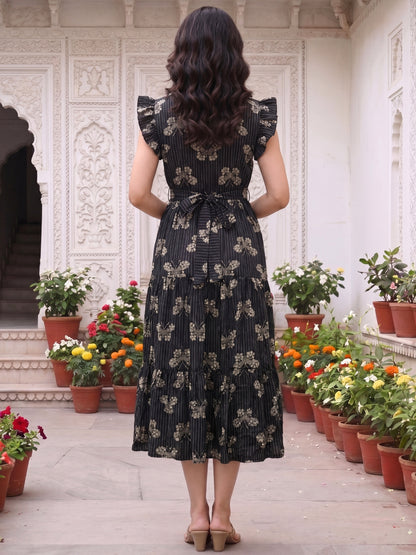 Black Butterfly - Sleevless Midi Dress - Soft Rayon