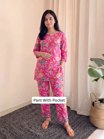 Pink Green Flower - Cord Set - Pure Cotton