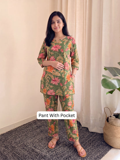 Green Orange Sunflower - Cord Set - Pure Cotton