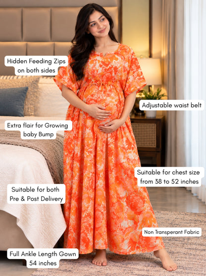 Kaftan - Tropical Sunset - Maternity  Feeding Zips - Free Size - Soft Rayon