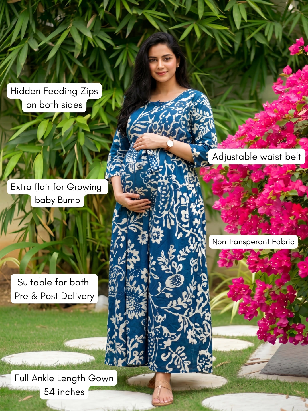Florenza Blue - Maternity Dress with Feeding Zips - Soft Rayon