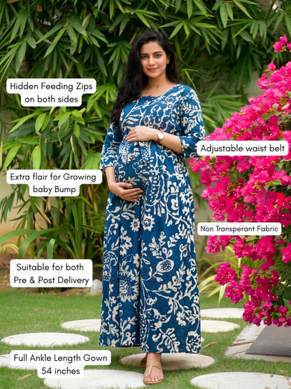 Florenza Blue - Maternity Dress with Feeding Zips - Soft Rayon