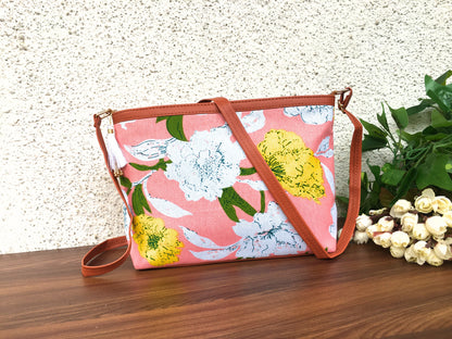 Minsk - 3 zip- Big size - Sling Bag - Mix Flower Baby Pink