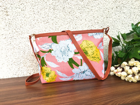 Minsk - 3 zip- Big size - Sling Bag - Mix Flower Baby Pink