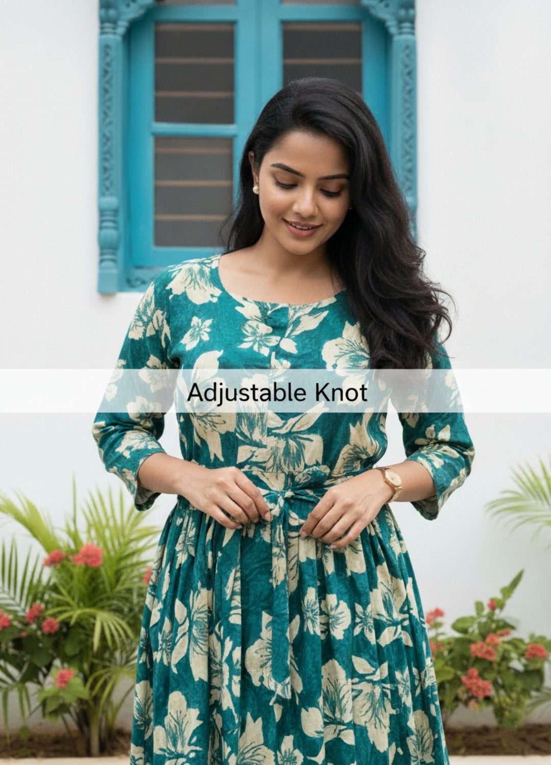 Tropical - Sea Green - Maternity Kurti with Feeding Zips - Soft Rayon