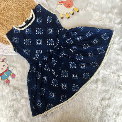 Baby Frock - Blue Square Bandhani