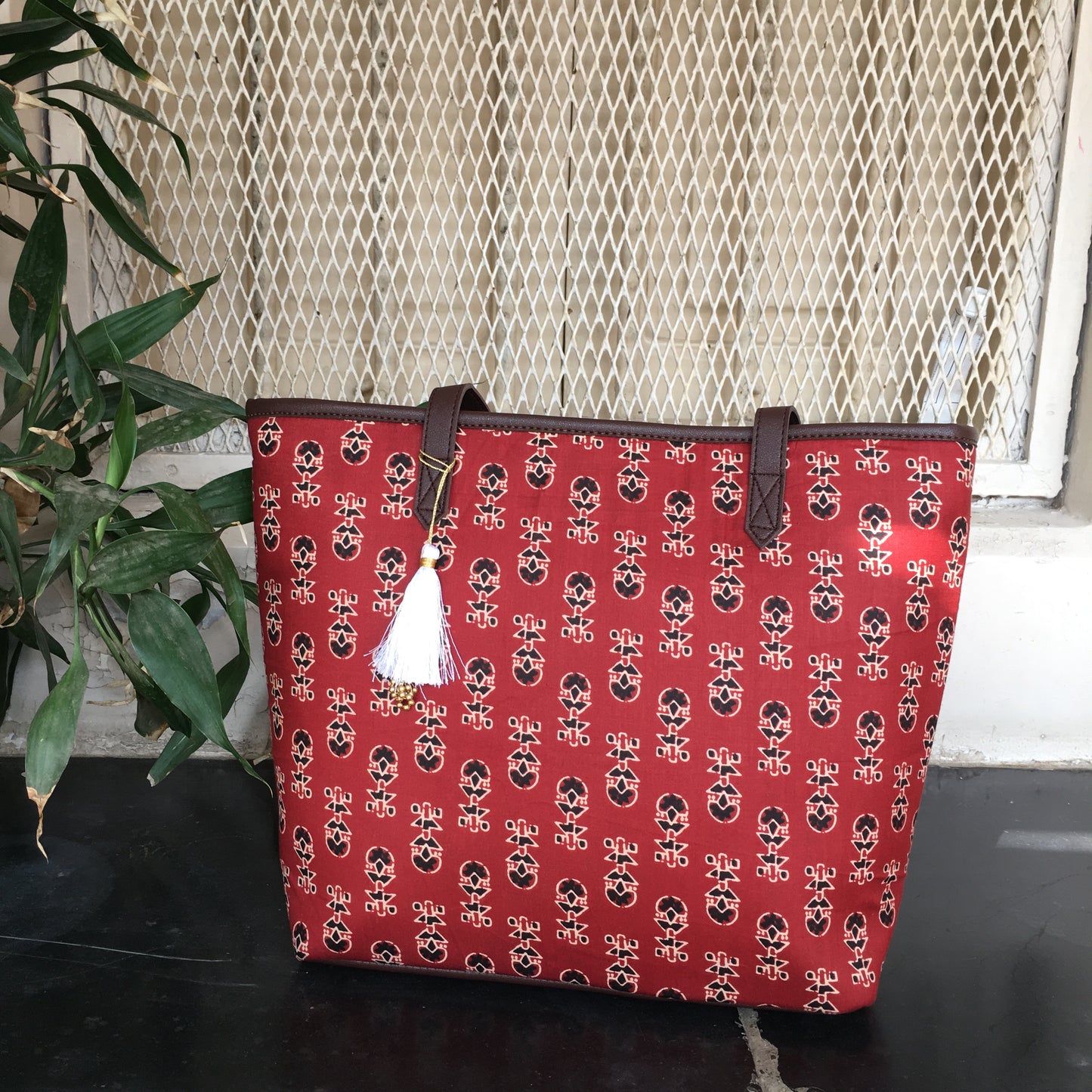 Maroon Ajrakh - Printed Tote Bag