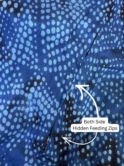 Kaftan - Indigo Charm - Maternity  Feeding Zips - Free Size - Soft Rayon