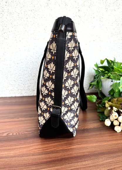 Black White Flower - Office & College Tote Bag with Laptop Compartment