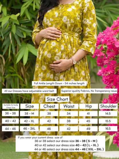 White Flower - Mustard - Maternity Kurti with Feeding Zips - Soft Rayon