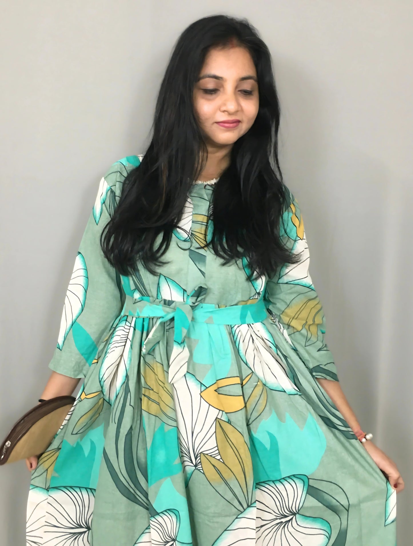 Lotus Sea Green - Maternity Kurti with Feeding Zips - Cotton Flex - Thicker Fabric