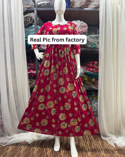 Red Green Sunflower - Maternity Kurti with Feeding Zips - Soft Rayon