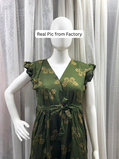 Green Stripes Butterfly - Sleevless Midi Dress - Soft Rayon