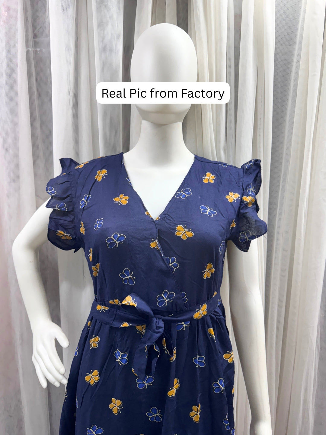 Blue Butterfly - Sleevless Midi Dress - Soft Rayon