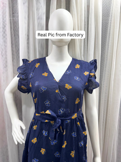Blue Butterfly - Sleevless Midi Dress - Soft Rayon