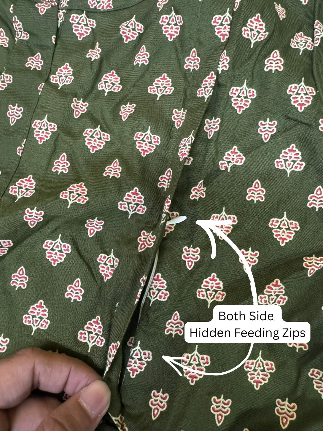 Amrapali Green - Maternity Dress with Feeding Zips - Soft Rayon