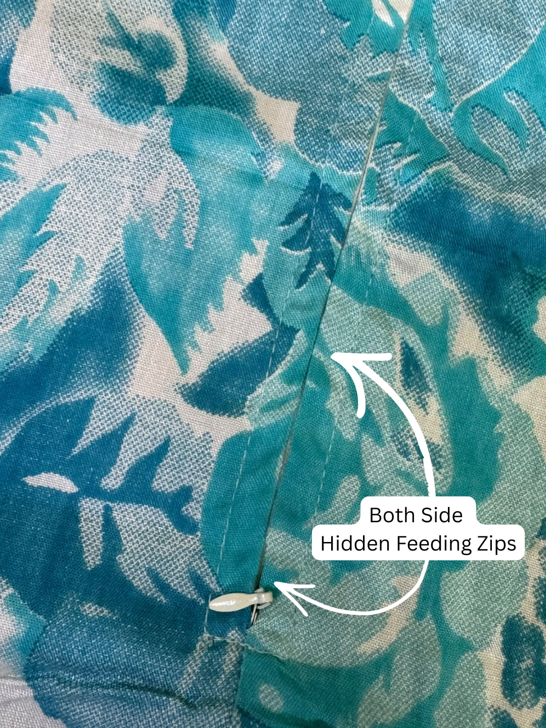Kaftan - Tropical Sea Blue - Maternity  Feeding Zips - Free Size - Soft Rayon