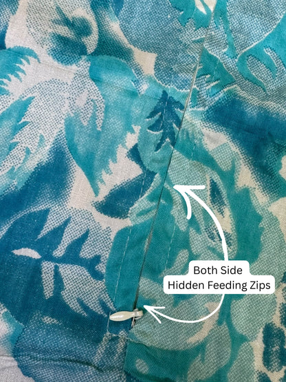 Kaftan - Tropical Sea Blue - Maternity  Feeding Zips - Free Size - Soft Rayon
