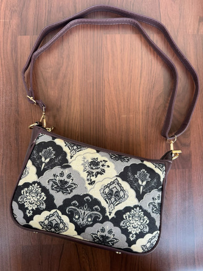 AMARA - Royal Black Grey Flower - Shoulder Bag Cum Sling