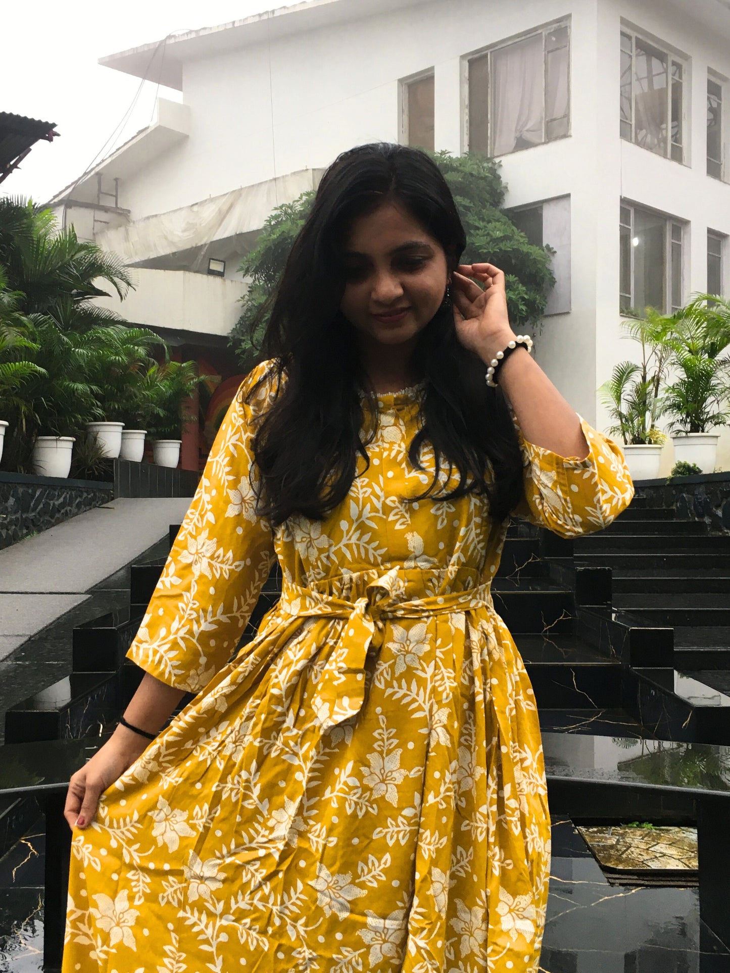 Yellow Daisy Flower - Maternity Kurti with Feeding Zips - Soft Rayon