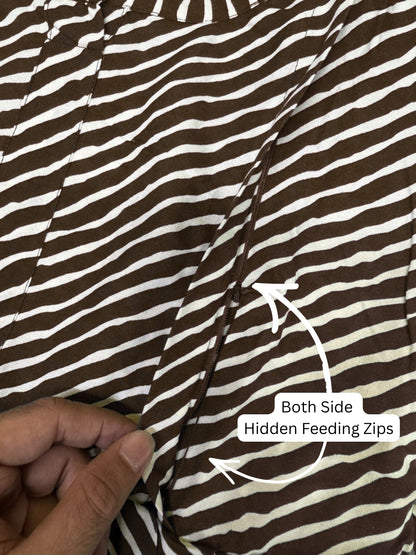 Lehriya - Brown - Maternity Dress with Feeding Zips - Soft Rayon