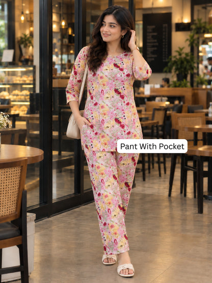 Floral Bliss - Pink - Cord Set - Soft Rayon