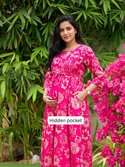 Marigold Peach - Maternity Dress with Feeding Zips - Pure Cotton