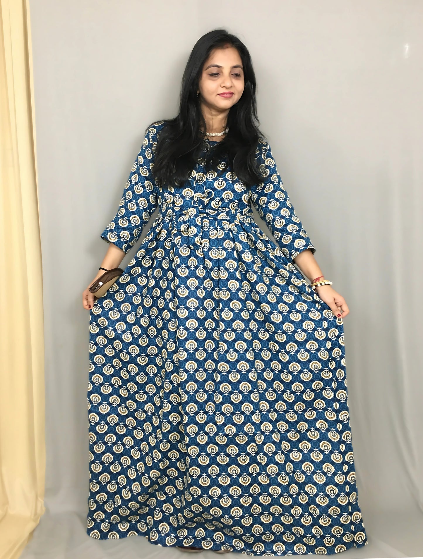 Sunflower  - Blue - Maternity Kurti with Feeding Zips - Cotton Flex - Thicker Fabric (Copy)