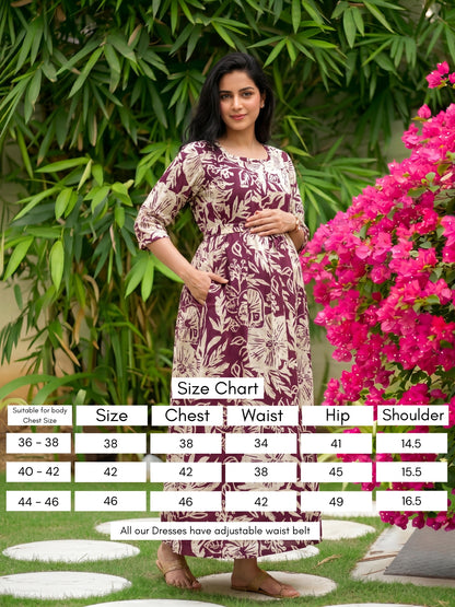 Hibiscus - Maroon White - Maternity Kurti with Feeding Zips - Soft Rayon