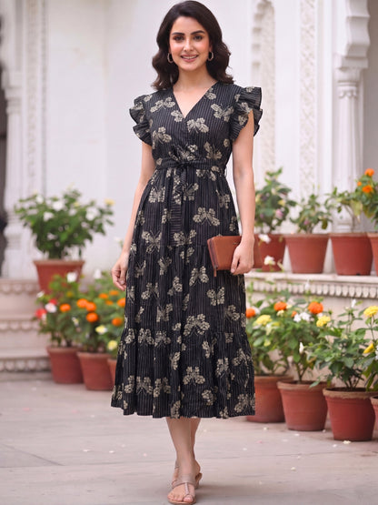 Black Butterfly - Sleevless Midi Dress - Soft Rayon