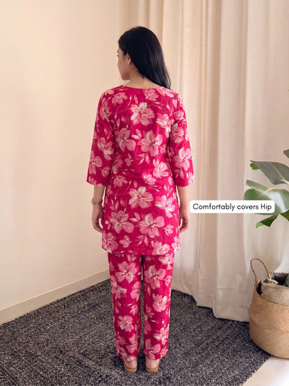 Jasmine White Flower - Pink - Cord Set - Pure Cotton