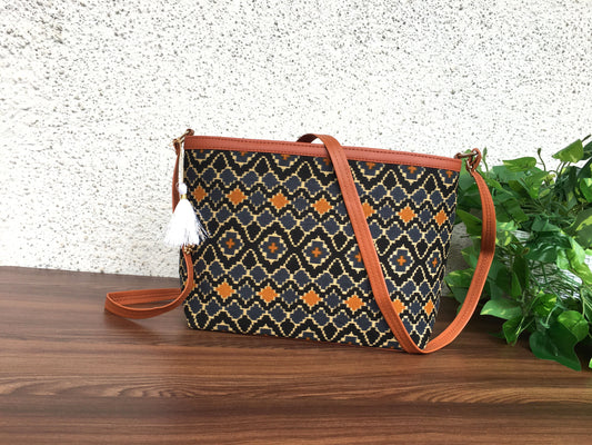 Minsk - 3 zip- Big size - Sling Bag - Black Yellow Patola